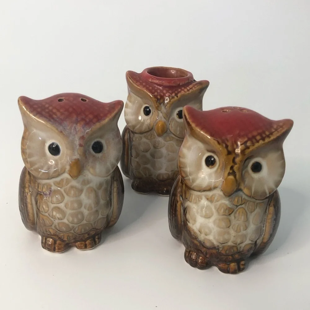 VTG Wise Old Owl Salt Pepper Toothpick Holder 3